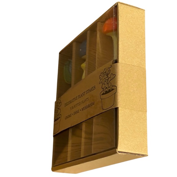 Decorative Ceramic Plant Stakes Indoor Potted Plants Gnome-Snail-Mushroom NIB - Picture 3 of 5